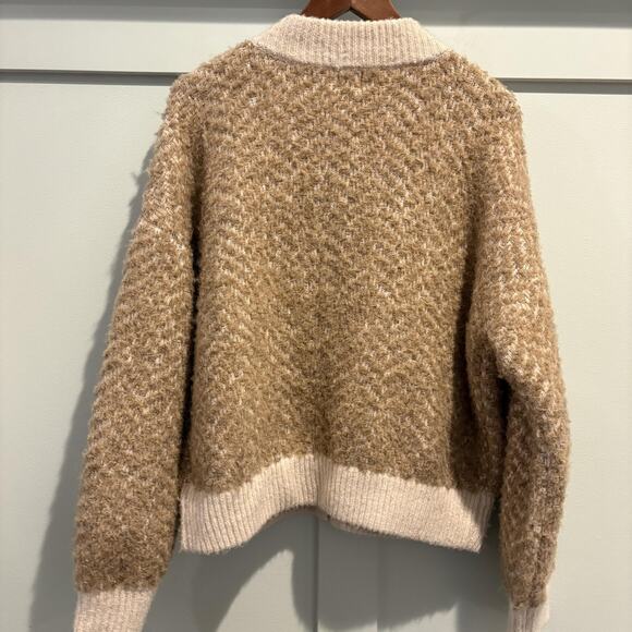 A New Day Sweater Womens Large Beige Tan Zip Up Textured Cardigan Pockets - Picture 5 of 11